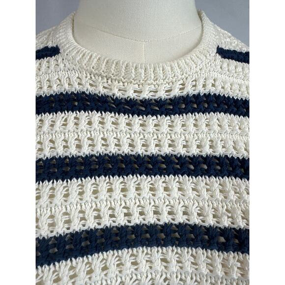 Madewell 100% Cotton Blue/Cream Striped Knit Tank Sweater Size SM - Picture 2 of 6